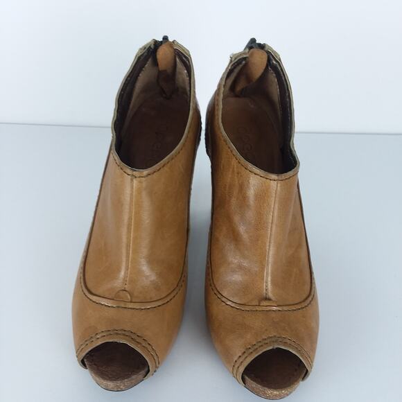 Apepazza Pavia Bootie 8.5 Tan Chunky Heel Distressed Leather Peeptoe Shoes Y2K‎ - Picture 5 of 12